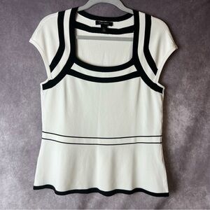 White House Black Market Black Trim Square Neck Knit Top Size LARGE